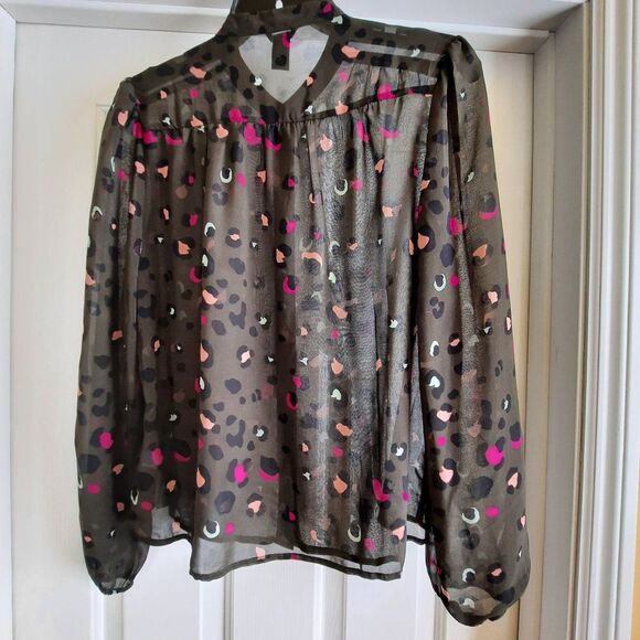 Forever 21/I Love H81 Sheer Lopard Print Blouse  Olive Green Multi Color… - Picture 3 of 6